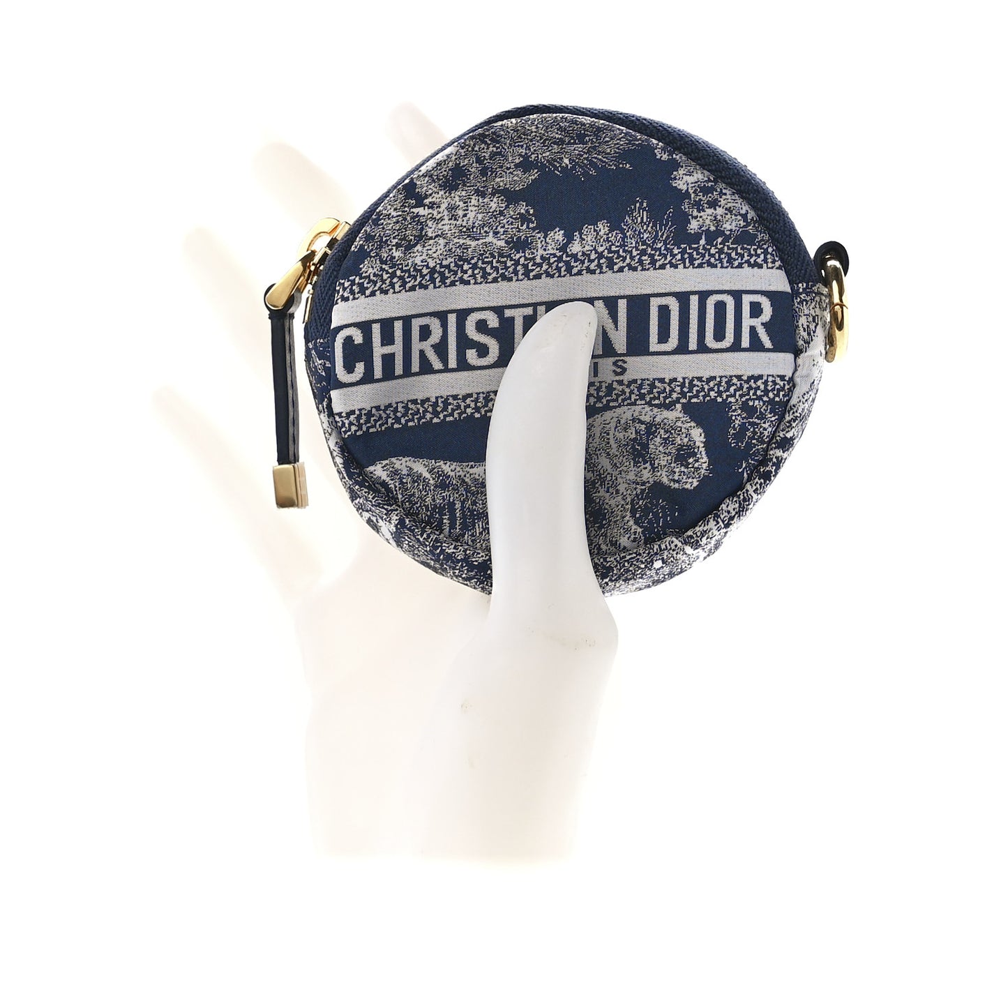 Technical Fabric Embroidered Toile De Jouy DiorTravel Round Coin Purse Blue