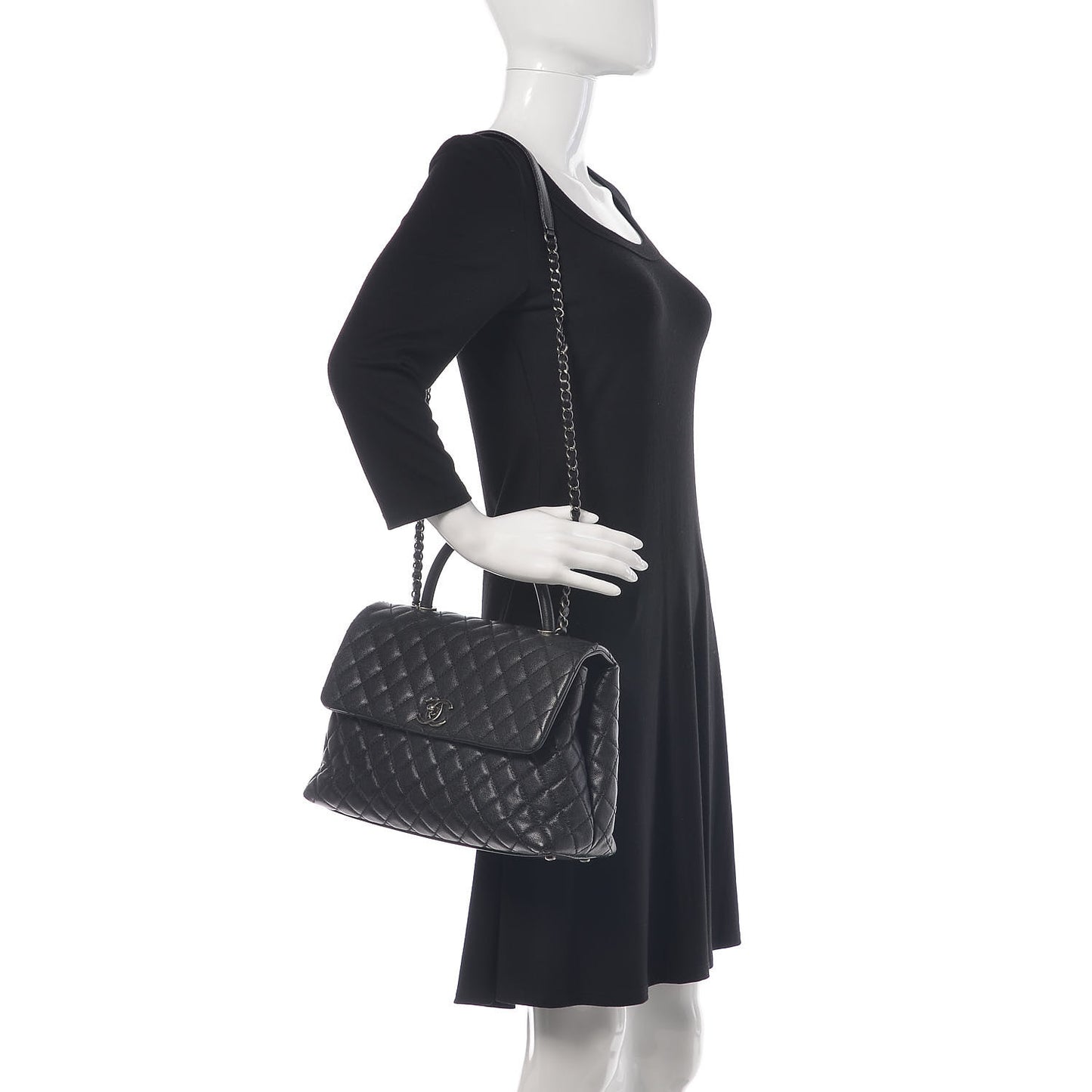 Caviar Quilted Medium Coco Handle Flap Black