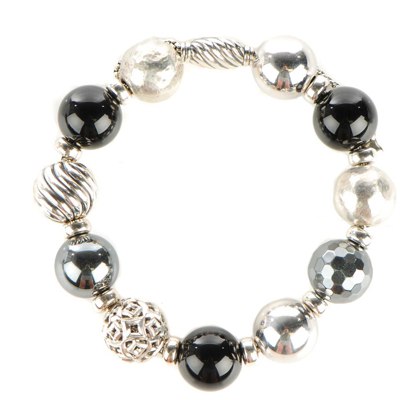 Sterling Silver Black Onyx Hematine 14mm Elements Bracelet