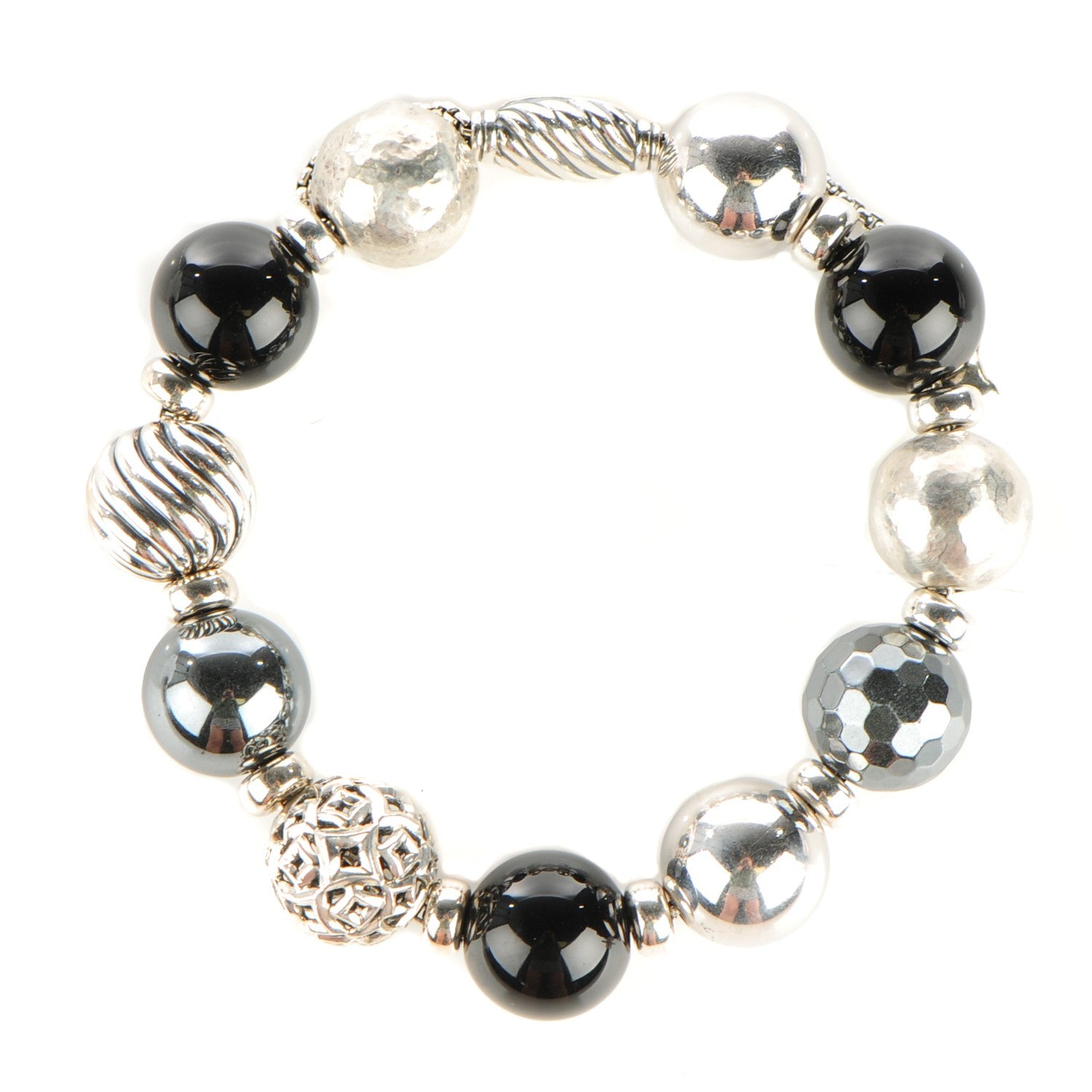 David Yurman Sterling Silver Black Onyx Hematine 14mm Elements Bracelet 1 of 5