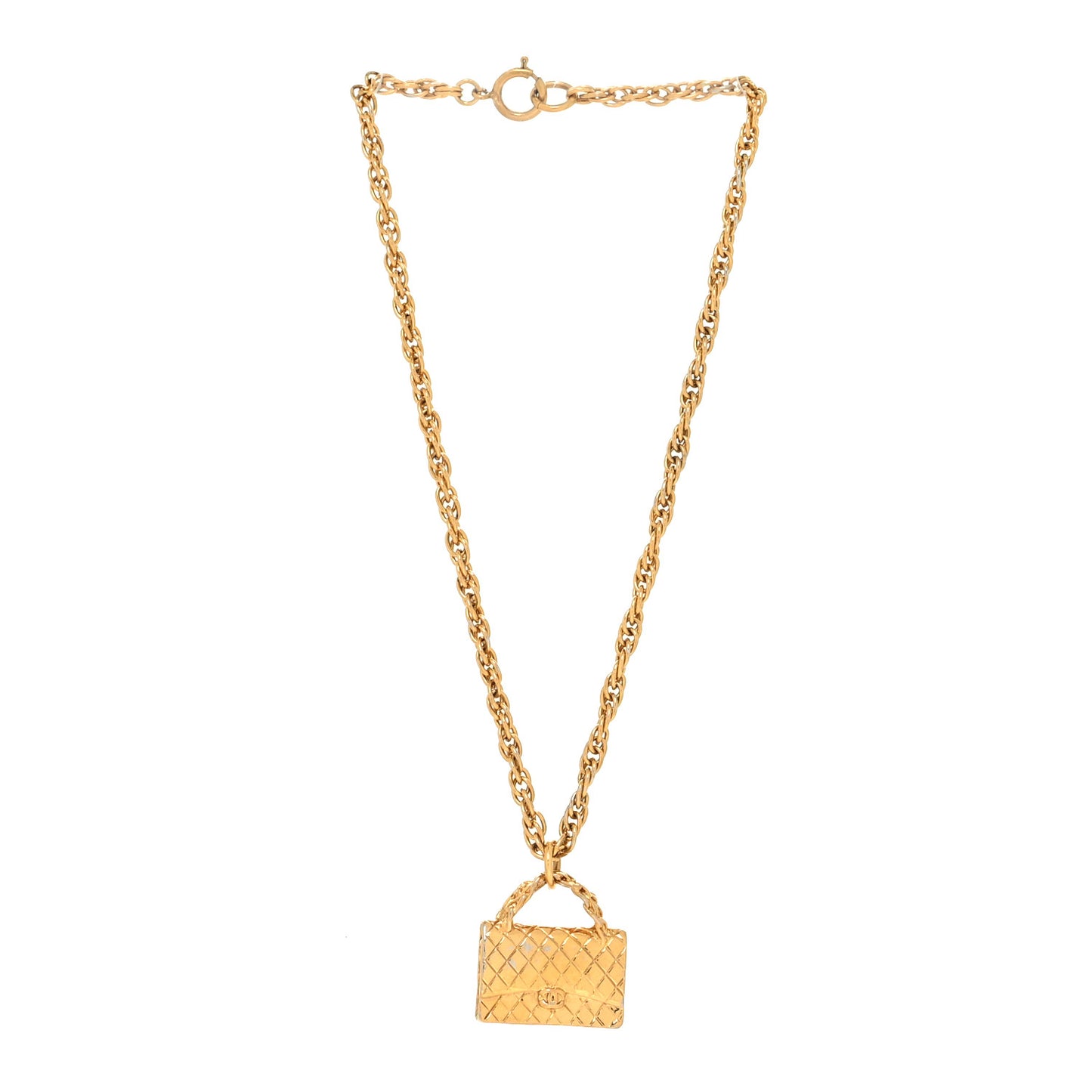 Metal Chain Flap Bag Pendant Necklace Gold