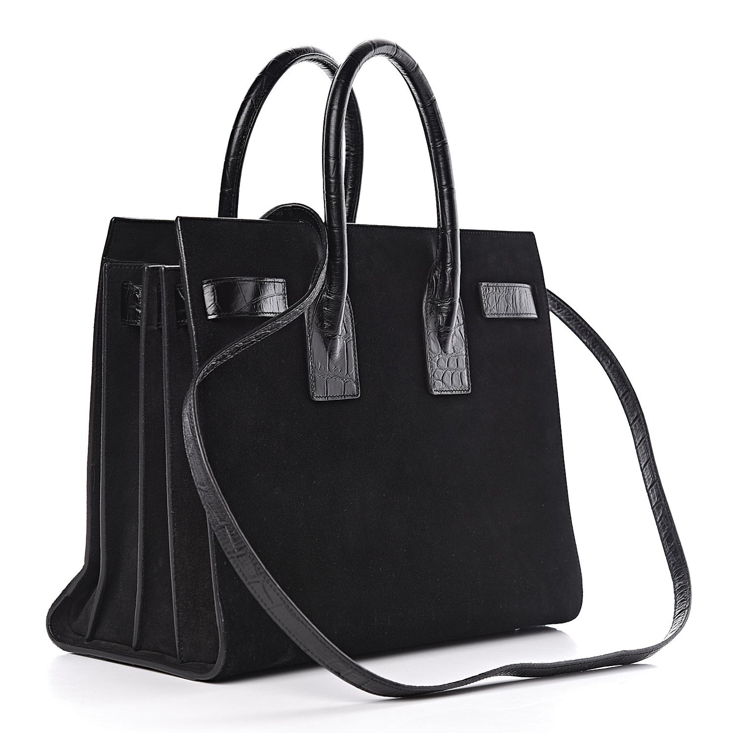 Suede Crocodile Embossed Small Sac De Jour Black