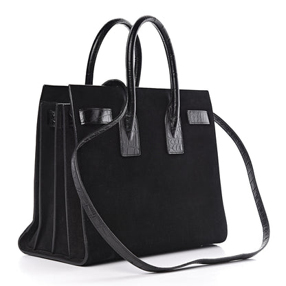 Saint Laurent Suede Crocodile Embossed Small Sac De Jour Black 3 of 9