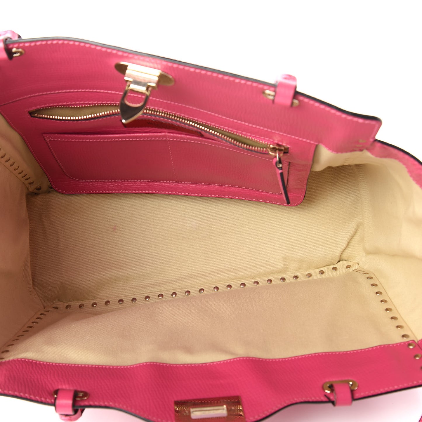 Textured Calfskin Medium Rockstud Tote Pop Fuxia