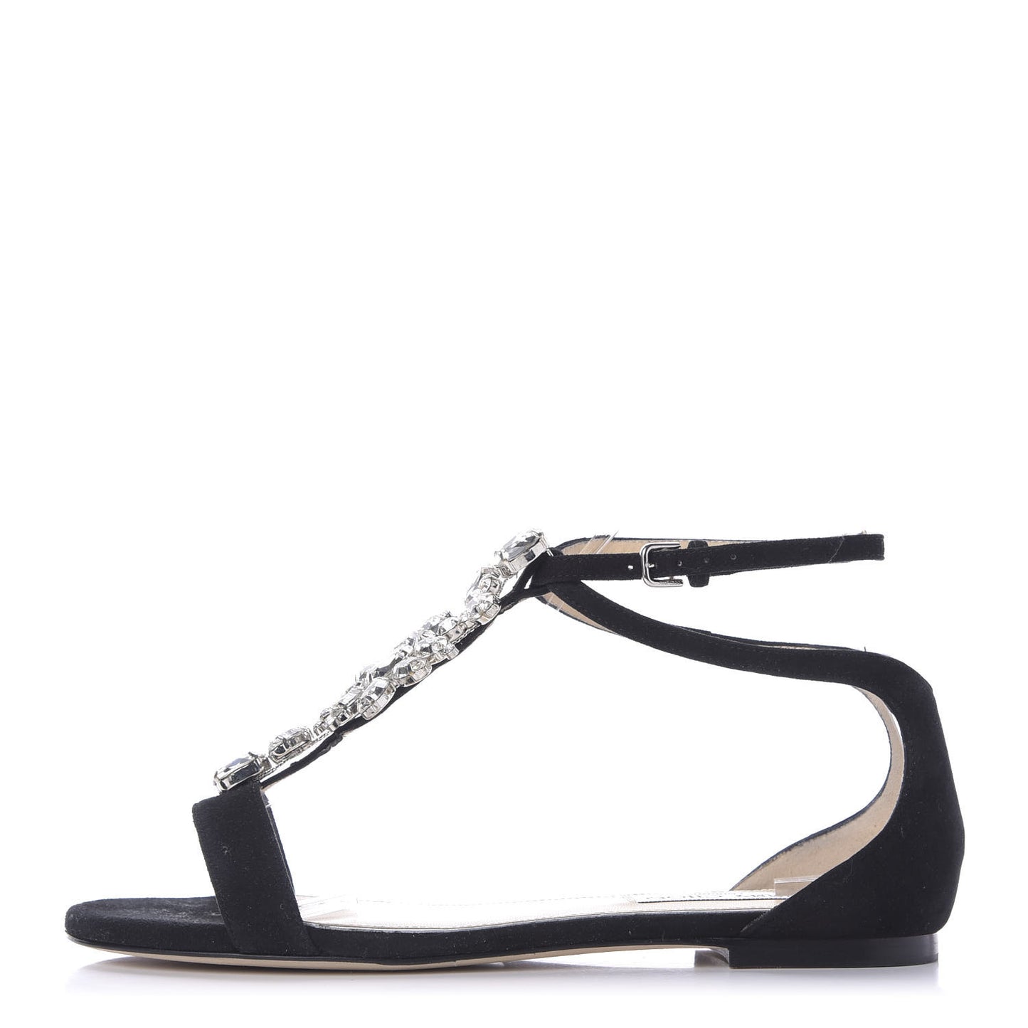 Suede Crystal Averie T-Strap Flat Sandals 39 Black