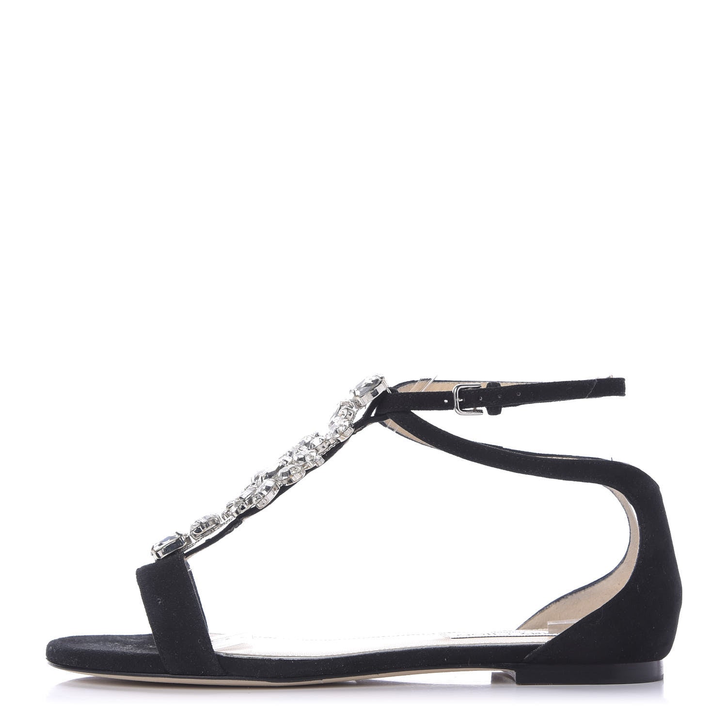 Jimmy Choo Suede Crystal Averie T-Strap Flat Sandals 39 Black 1 of 10