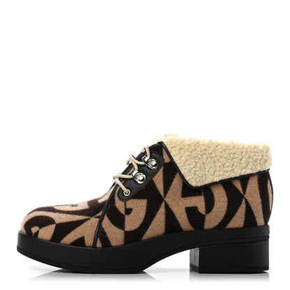 Gucci Wool Faux Shearling G Rhombus Womens Victor Ankle Boots 39.5 Beige Cocoa 1 of 5