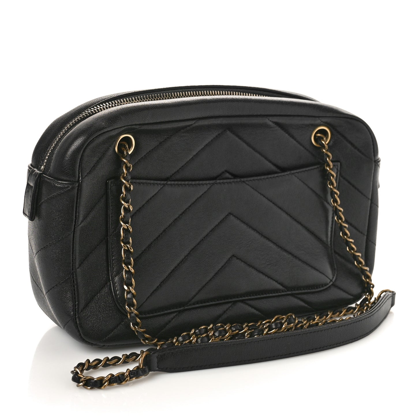 Lambskin Chevron Quilted Coco Envelope Flap Camera Case Black