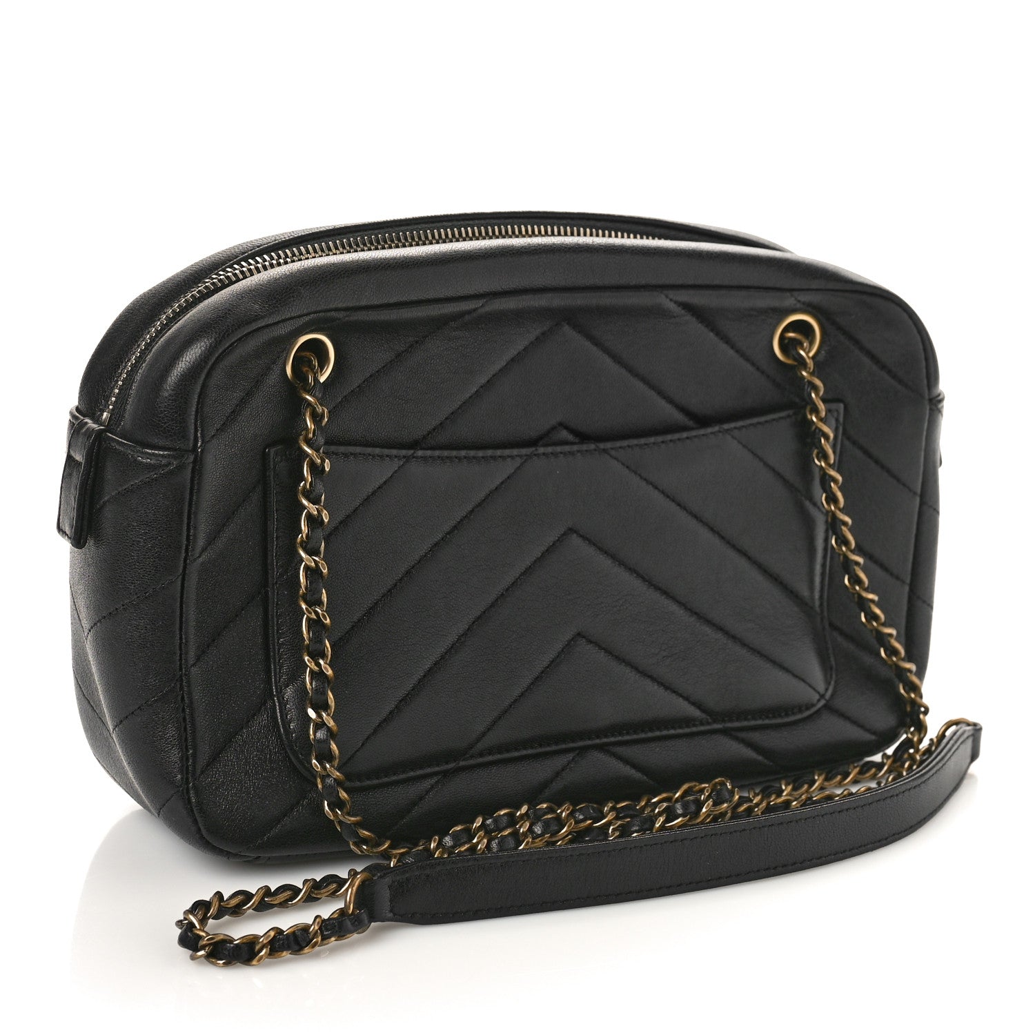 Chanel Lambskin Chevron Quilted Coco Envelope Flap Camera Case Black 2 of 10