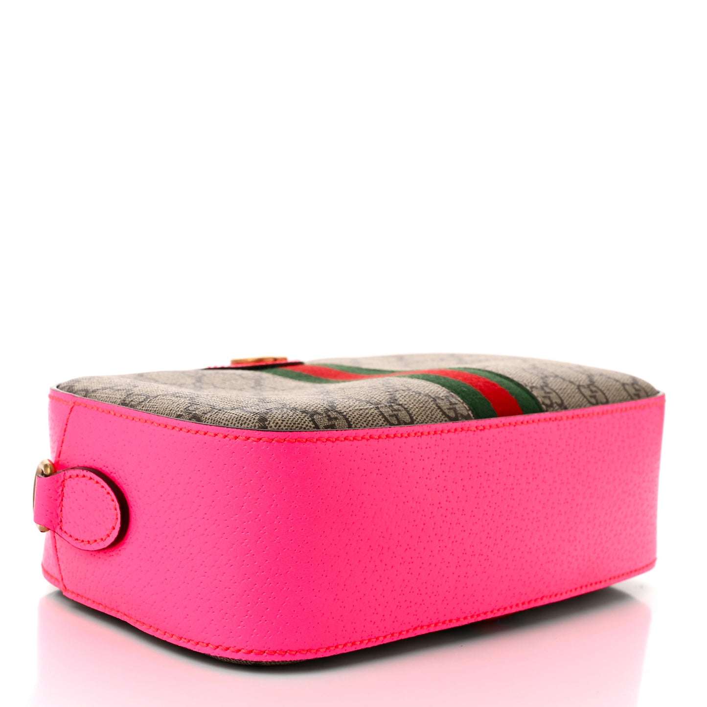 GG Supreme Monogram Textured Dollar Calfskin Web Ophidia Small Crossbody Bag Beige Ebony Fuchsia