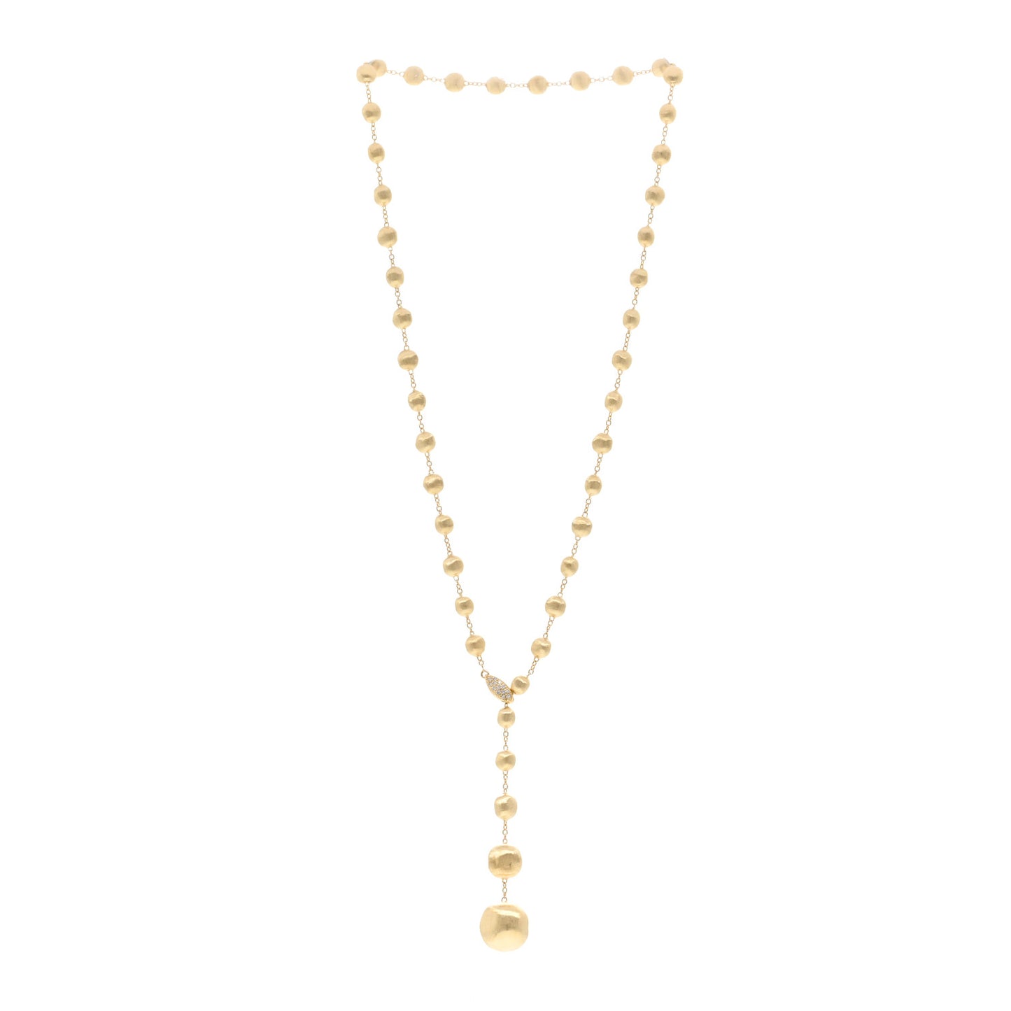 18K Yellow Gold Diamond Africa Small Bead Y Necklace