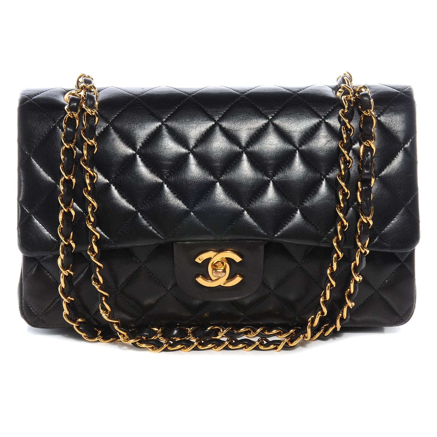 Lambskin Medium Double Flap Black