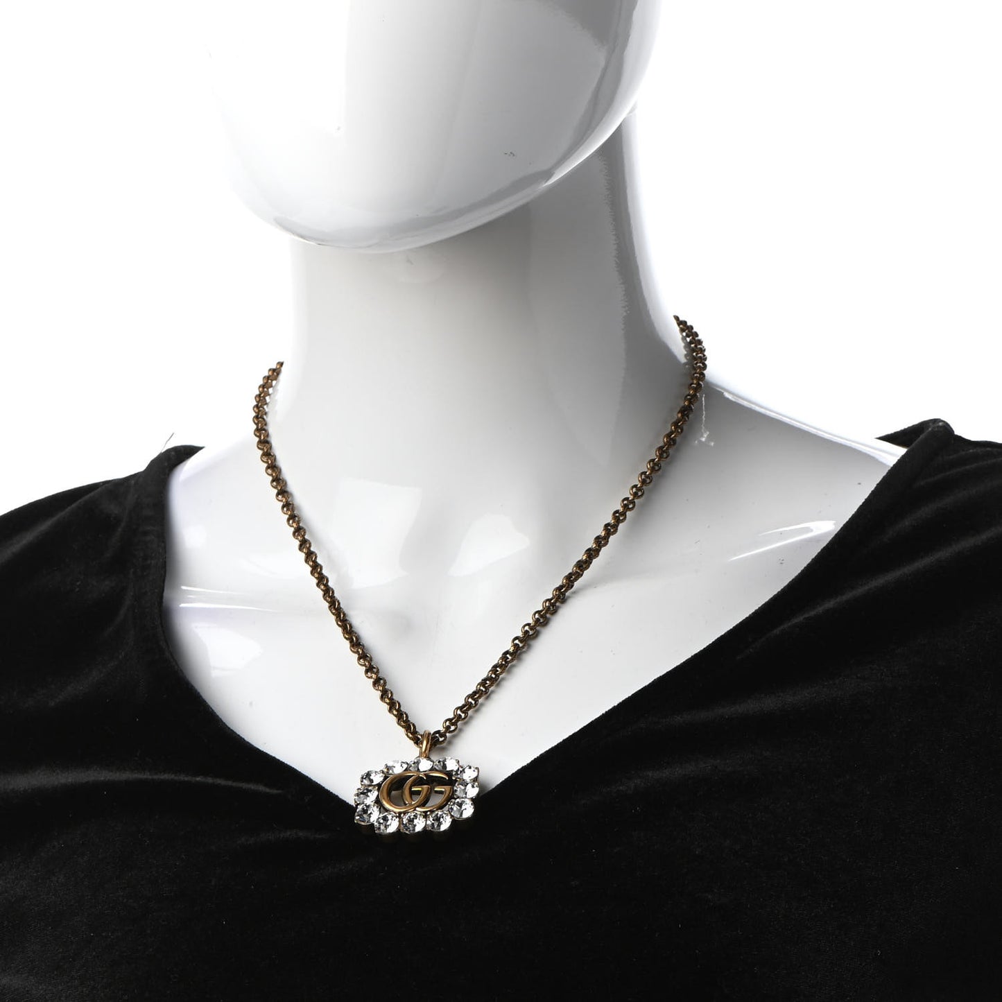 Crystal Embellished Double G Necklace Aged Gold