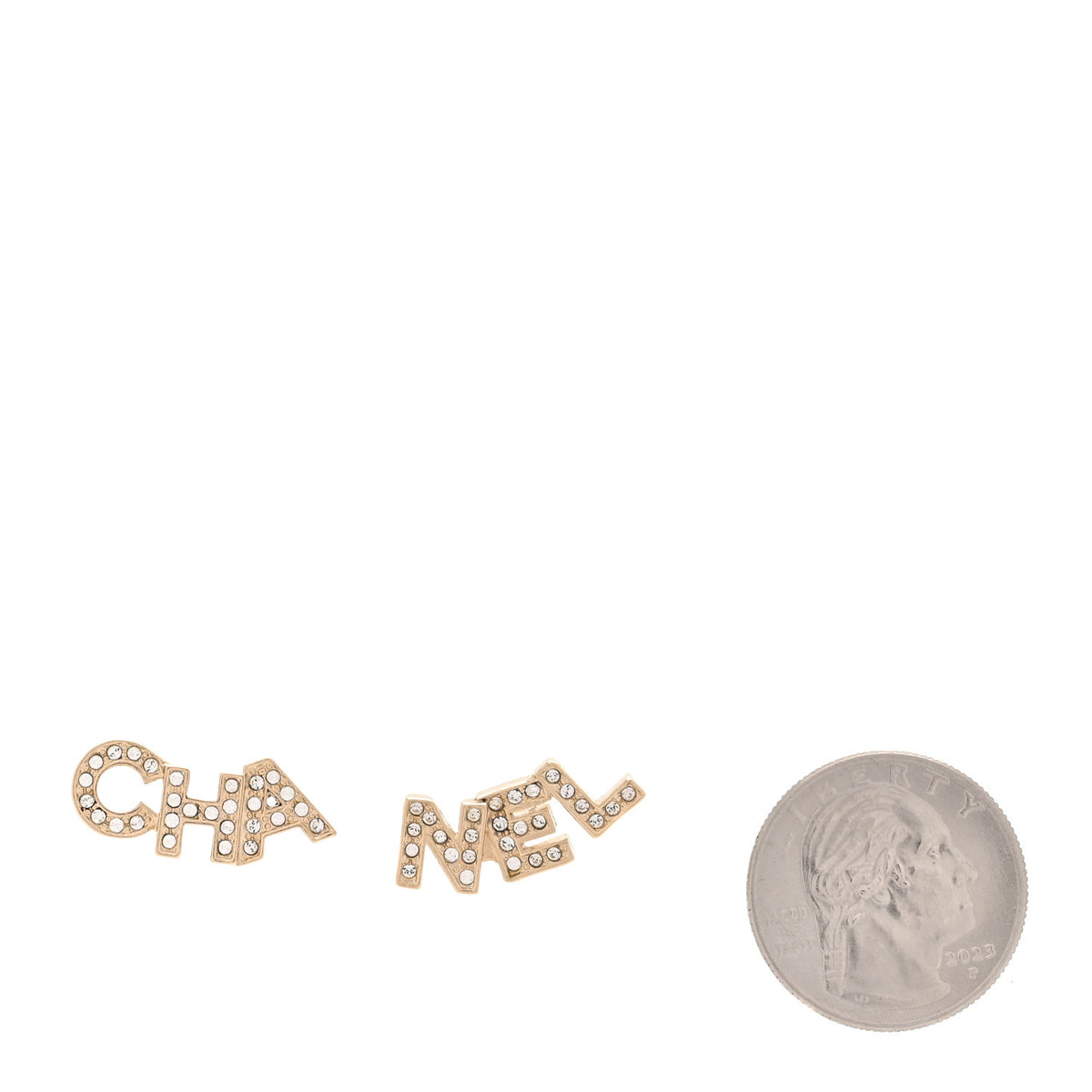 Chanel Crystal Pearl Signature Stud Earrings Gold 2 of 5