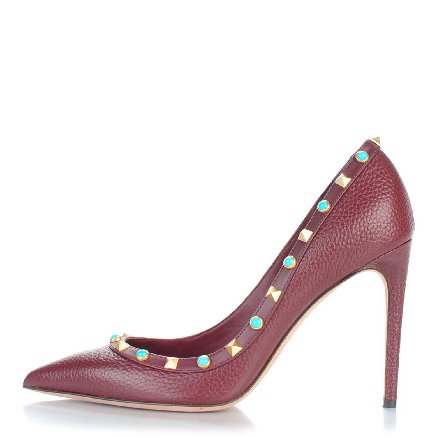 Valentino Garavani Pebbled Calfskin Rockstud Rolling 100mm Pumps 40 Rubin 1 of 8