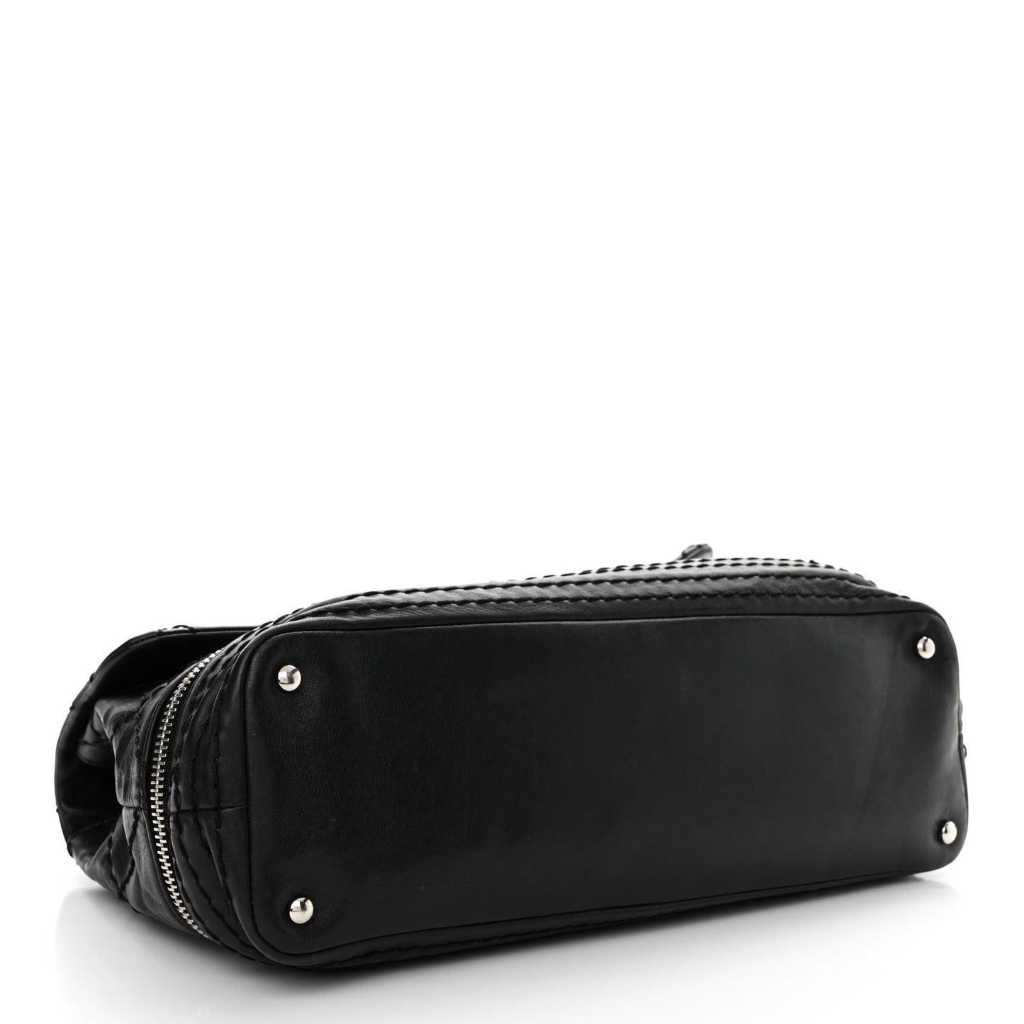 Calfskin Stitched Large Expandable Flap Bag Black