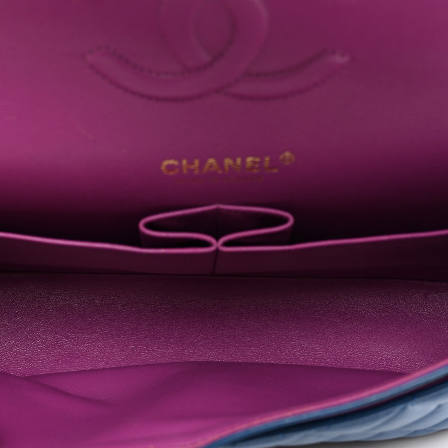 Lambskin Quilted Medium Double Flap Blue Pink