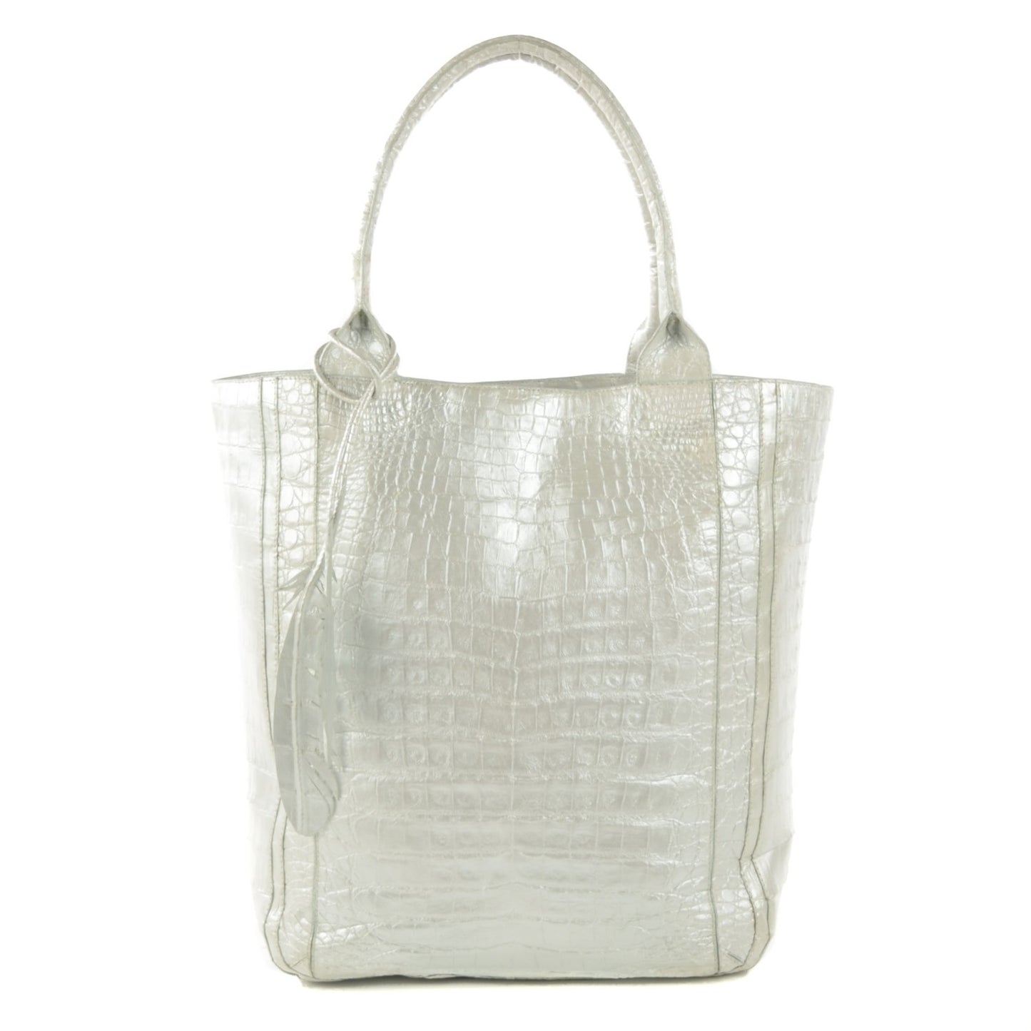 Metallic Crocodile Medium Leaf Tote White