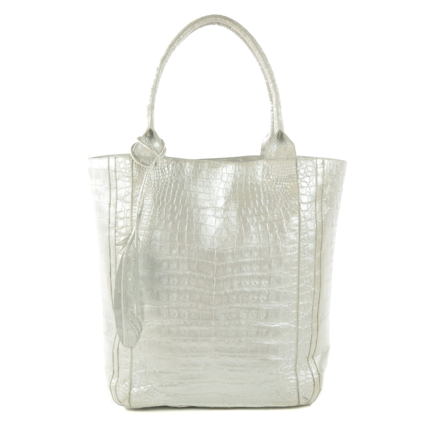Nancy Gonzalez Metallic Crocodile Medium Leaf Tote White 1 of 8