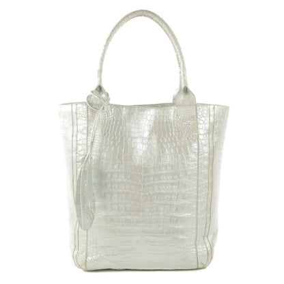 Nancy Gonzalez Metallic Crocodile Medium Leaf Tote White 1 of 8