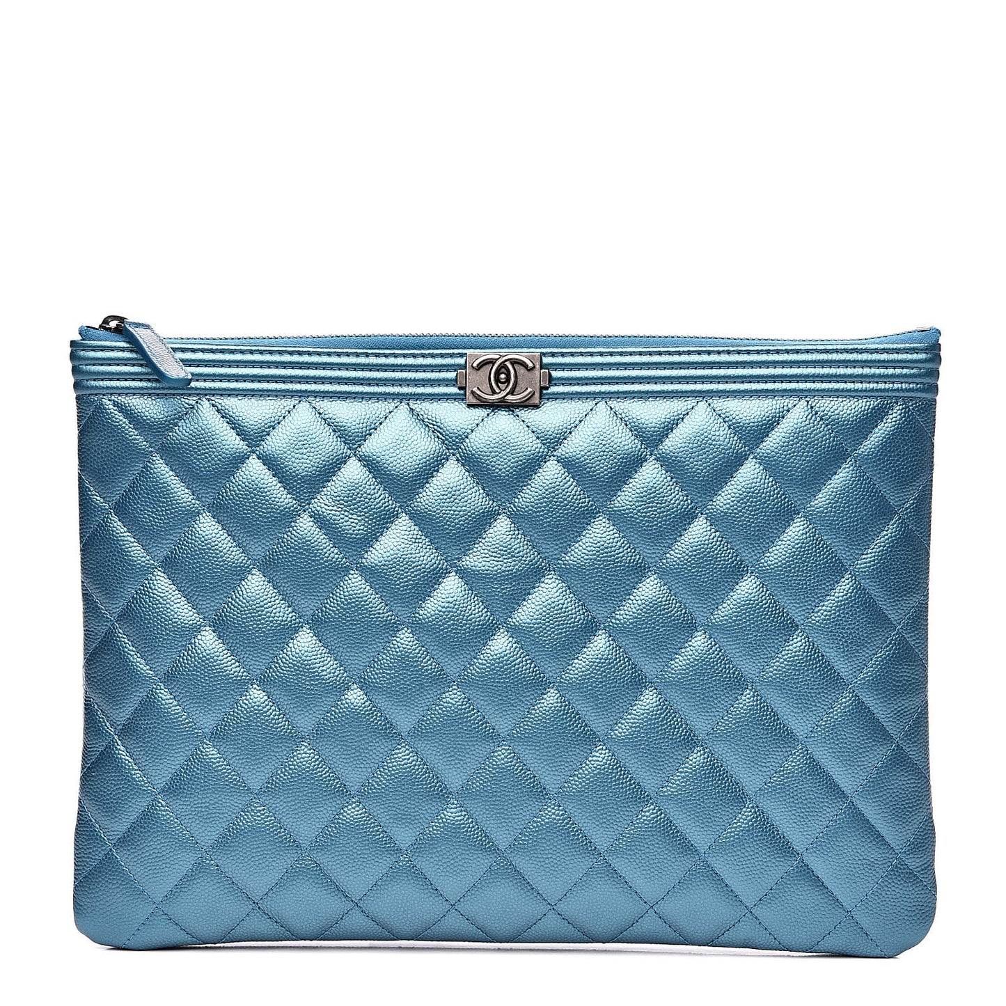 Metallic Caviar Quilted Medium Boy Cosmetic Case Turquoise
