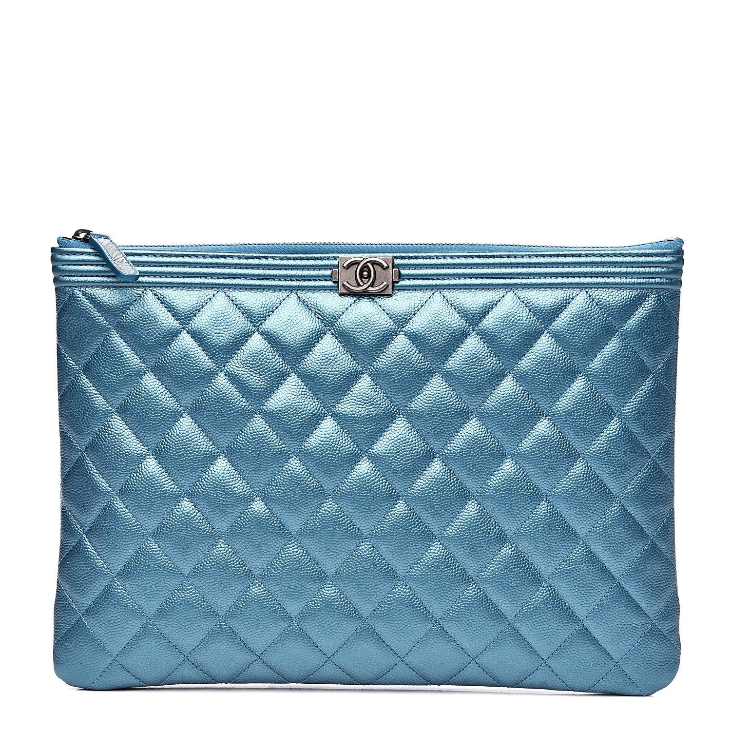 Chanel Metallic Caviar Quilted Medium Boy Cosmetic Case Turquoise 1 of 10