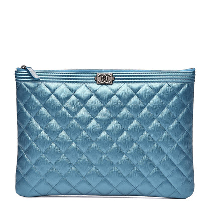Chanel Metallic Caviar Quilted Medium Boy Cosmetic Case Turquoise 1 of 10