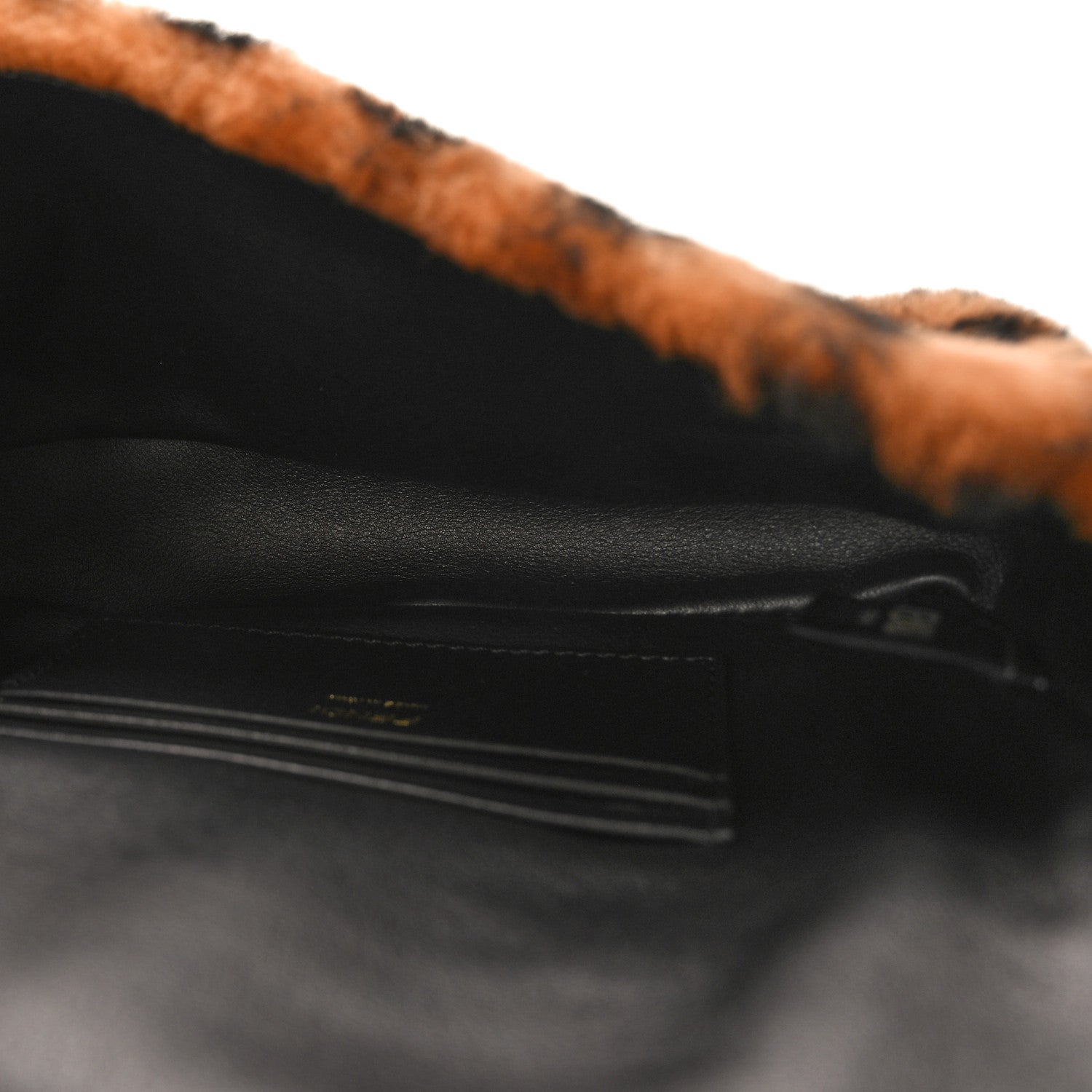 Fendi Shearling Vitello Dolce Macro FF 1974 Mini Baguette Tobacco Black 5 of 10