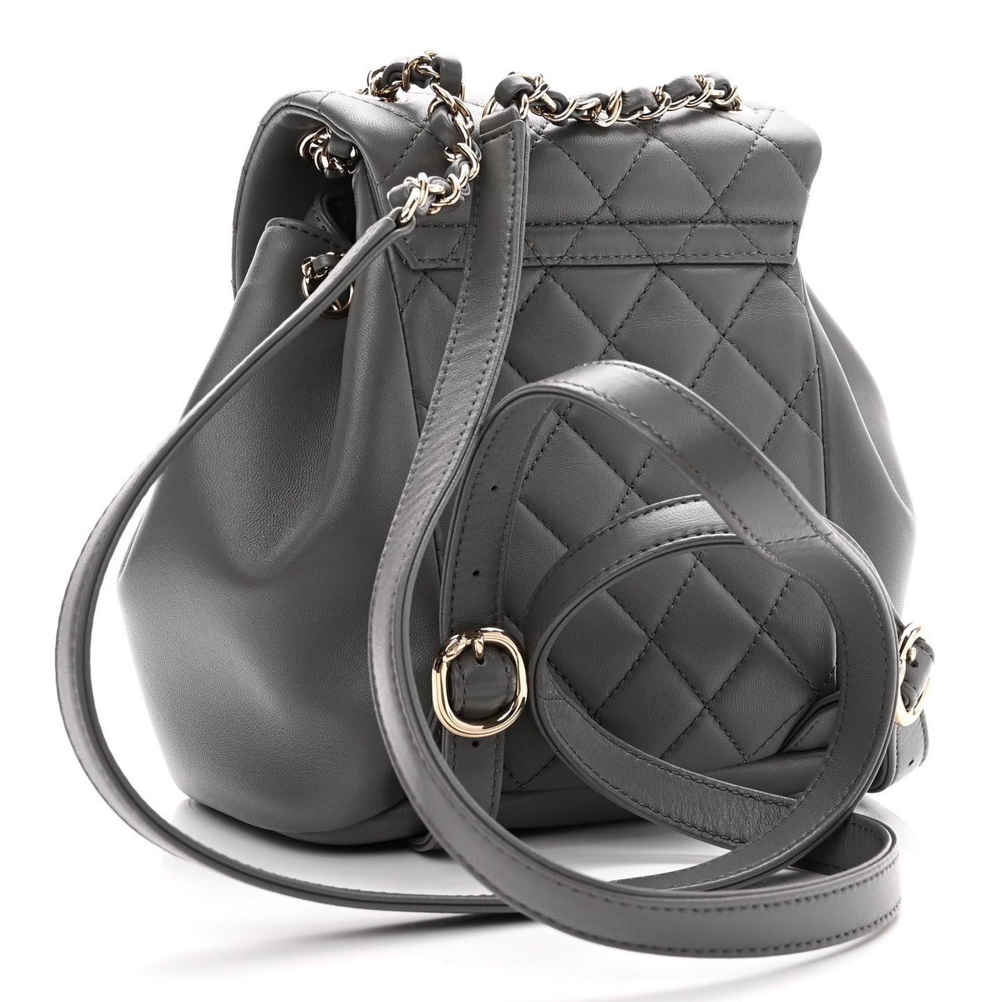 Lambskin Quilted Small Duma Drawstring Backpack Grey