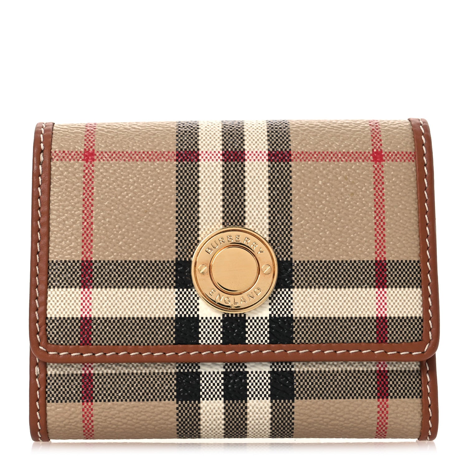Burberry E-Canvas Vintage Check Tri-Fold Wallet Archive Beige 1 of 15