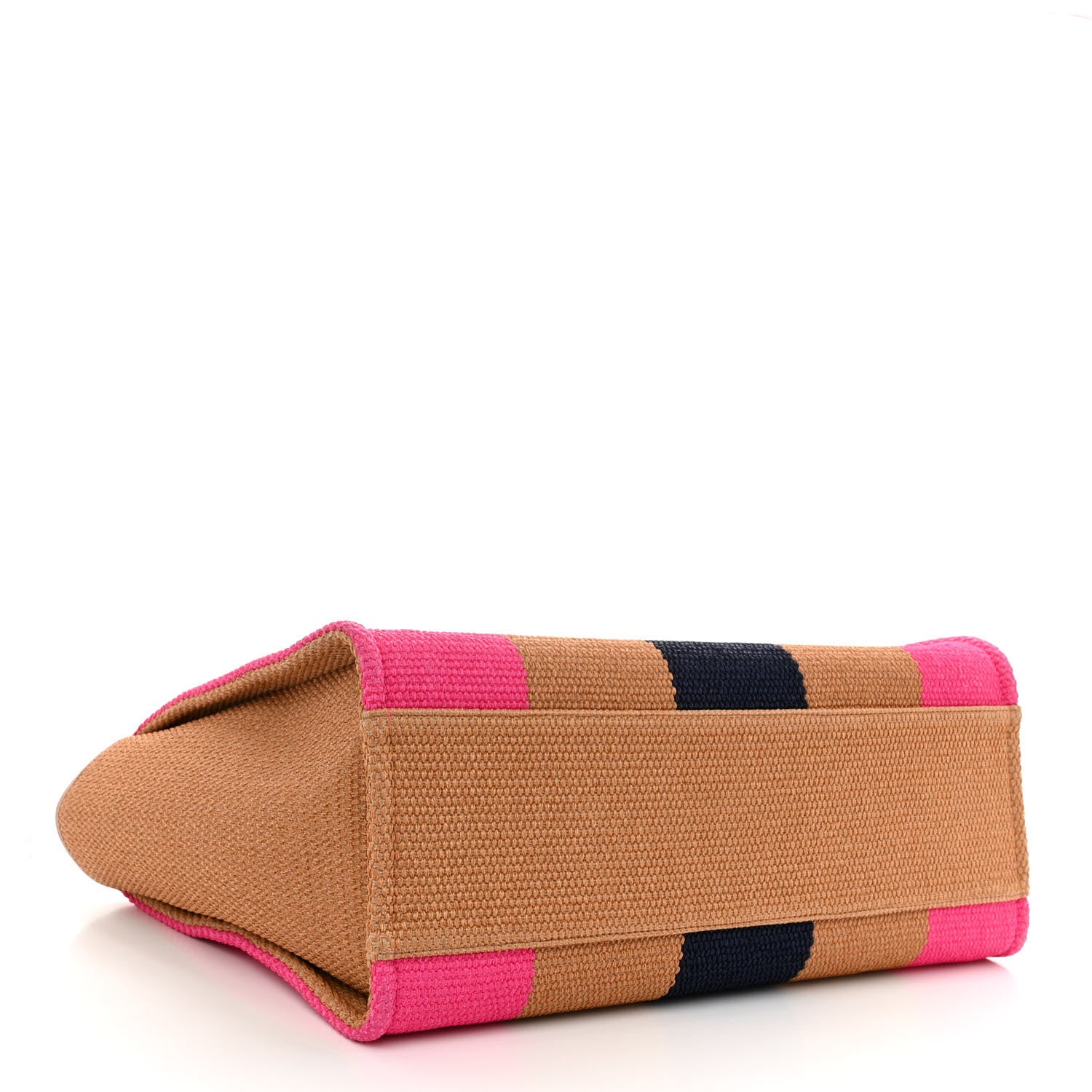 Chanel Straw Raffia Calfskin Striped Large Deauville Tote Dark Beige Fuchsia Navy Blue 4 of 10