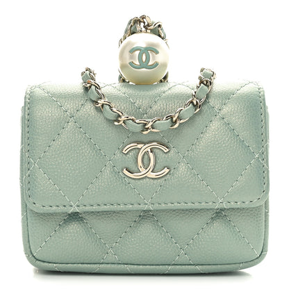 Chanel Iridescent Caviar Quilted Pearl On Top Coin Purse With Chain Light Green 1 of 9