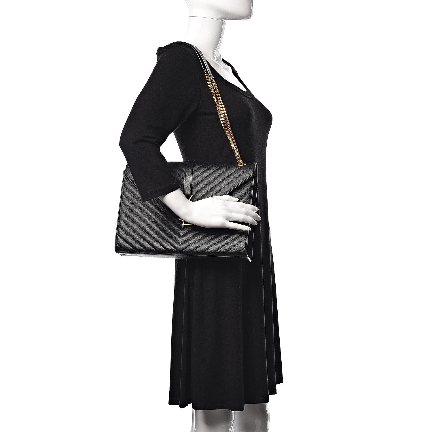 Saint Laurent Grain De Poudre Matelasse Chevron Large Monogram Satchel Black 2 of 11