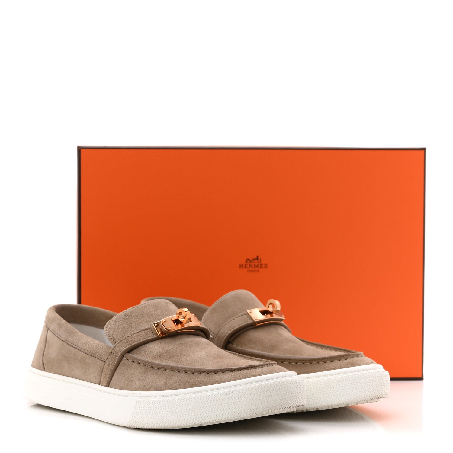 Hermes Suede Goatskin Game Slip On Sneakers 38.5 Etoupe 1842789