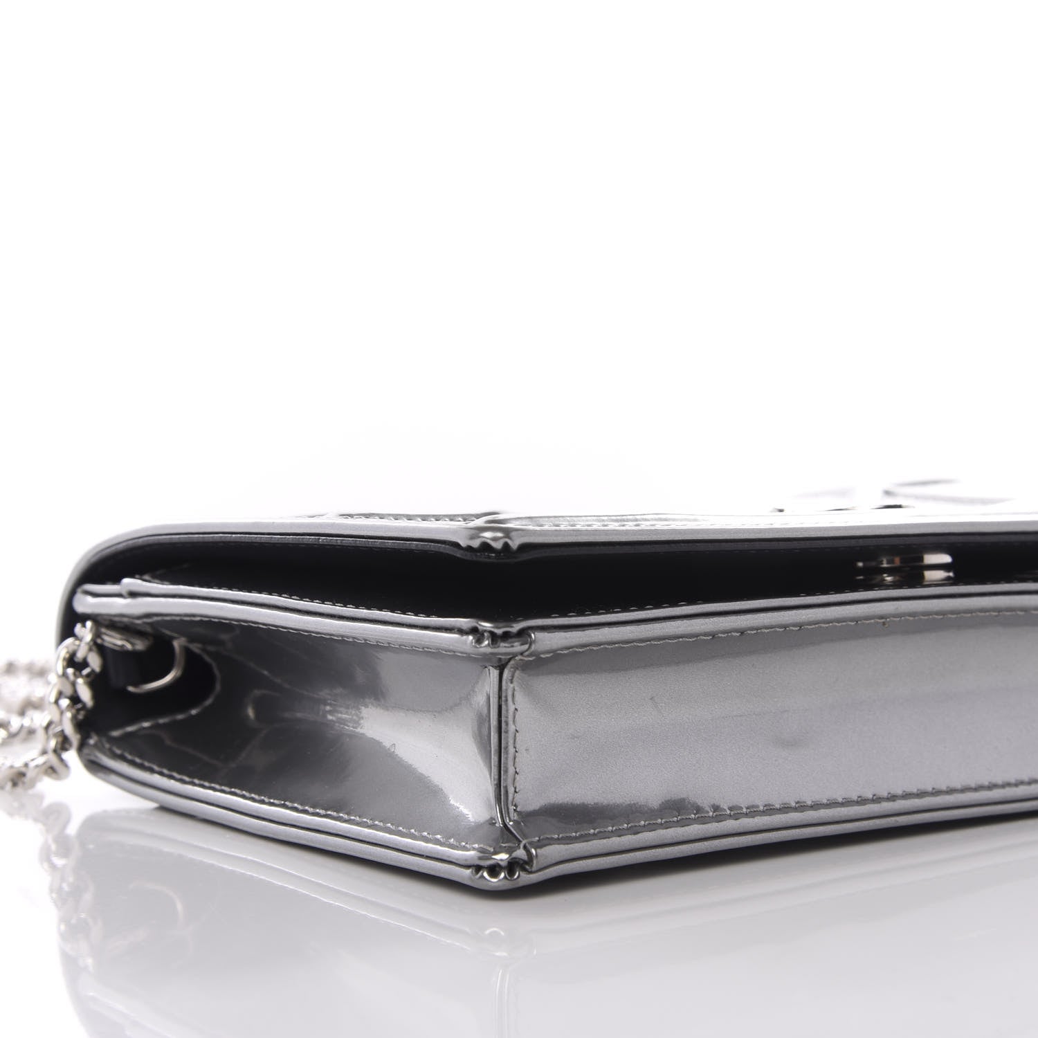 Christian Dior Metallic Patent Micro-Cannage Diorama Wallet on Chain Pouch Silver 6 of 9