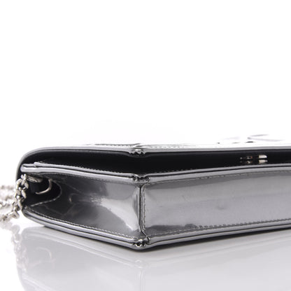 Christian Dior Metallic Patent Micro-Cannage Diorama Wallet on Chain Pouch Silver 6 of 9