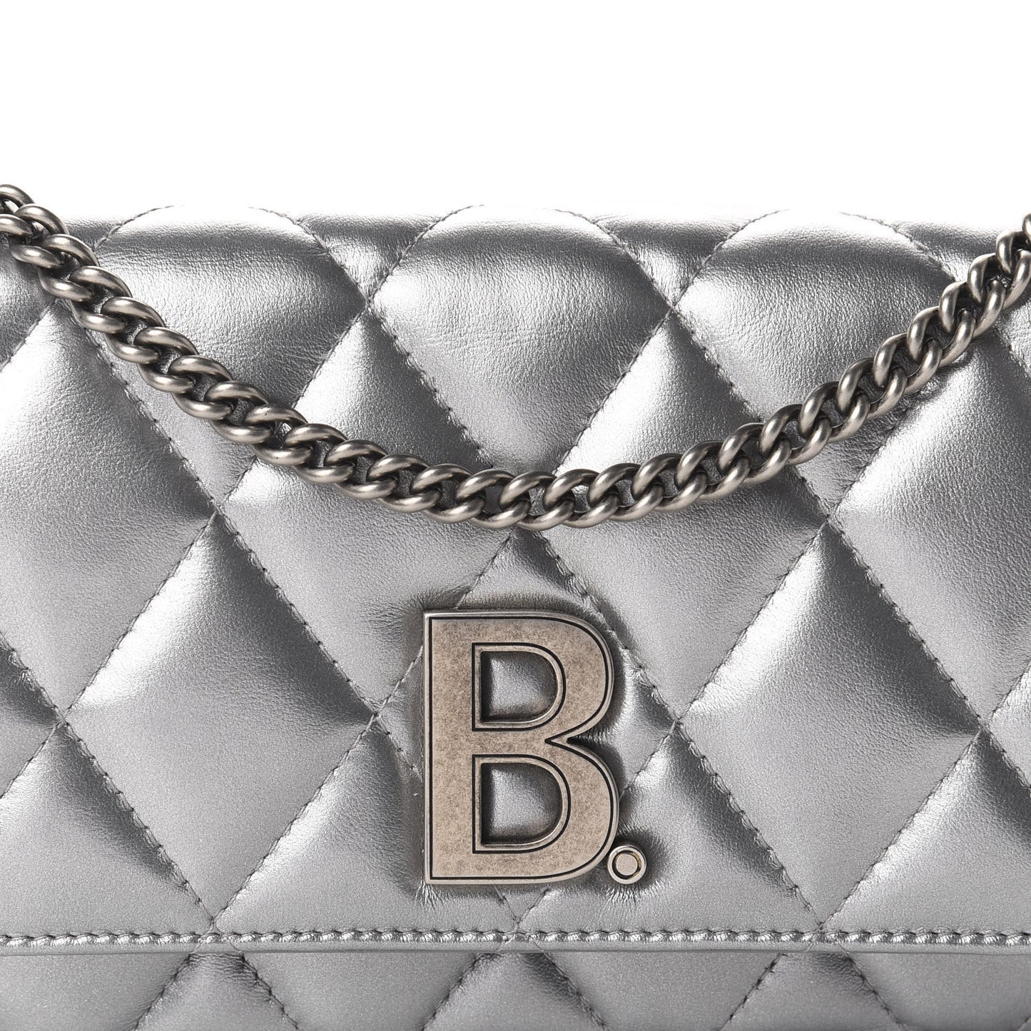 Metallic Calfskin Quilted Touch B Wallet On Chain Silver