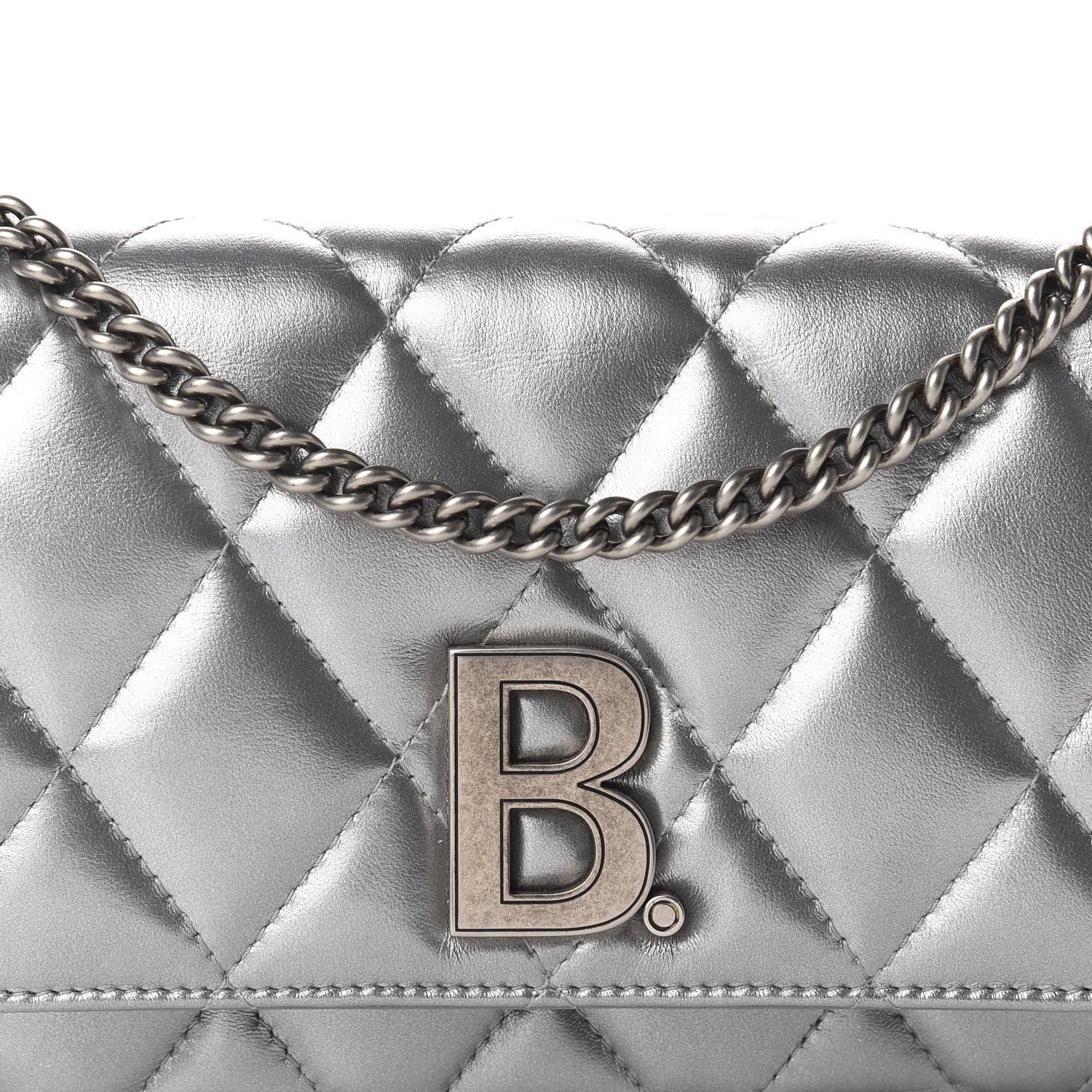 Balenciaga Metallic Calfskin Quilted Touch B Wallet On Chain Silver 9 of 9
