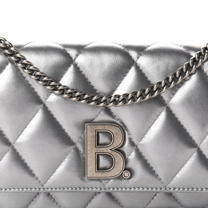 Balenciaga Metallic Calfskin Quilted Touch B Wallet On Chain Silver 9 of 9