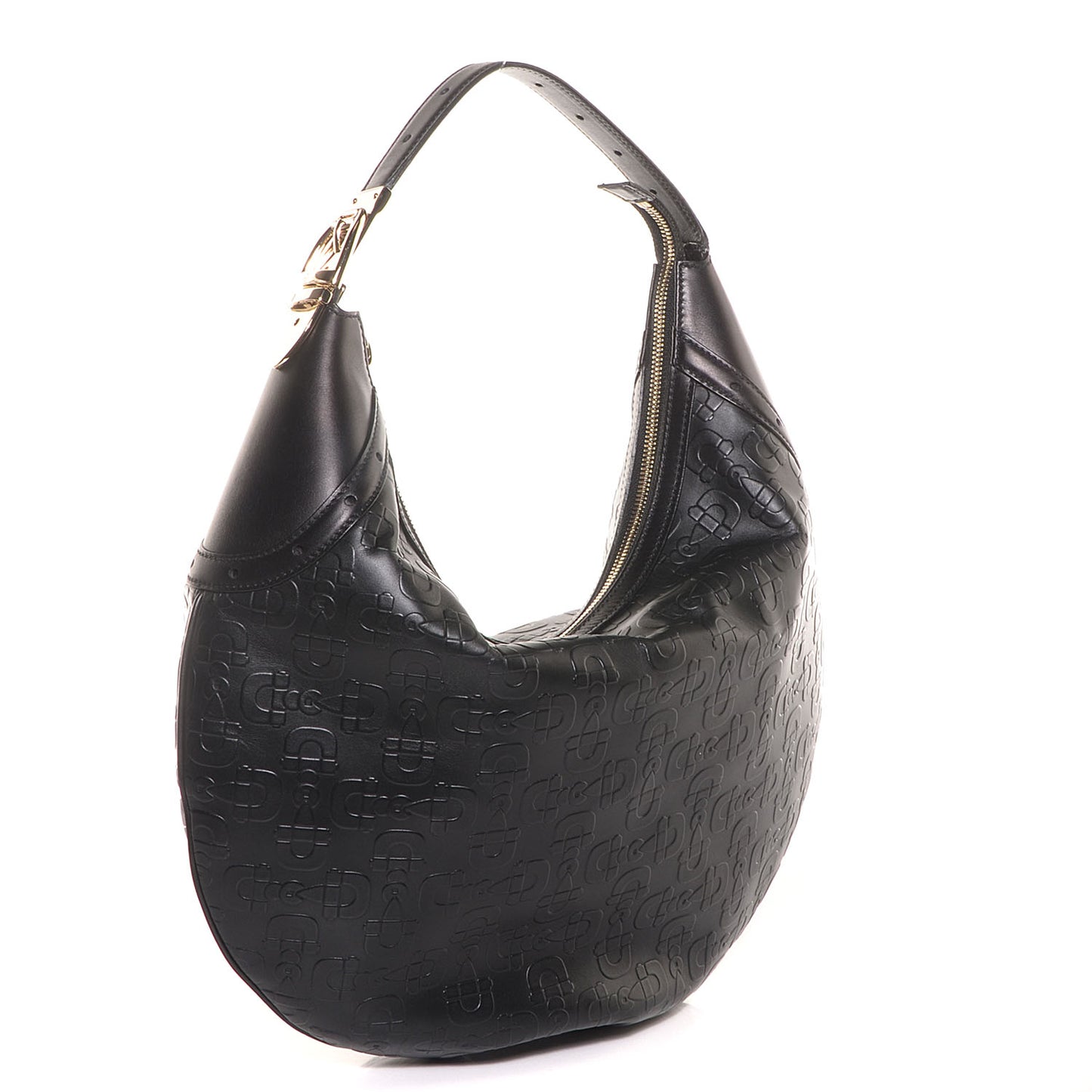 Leather Horsebit Embossed Glam Hobo Black