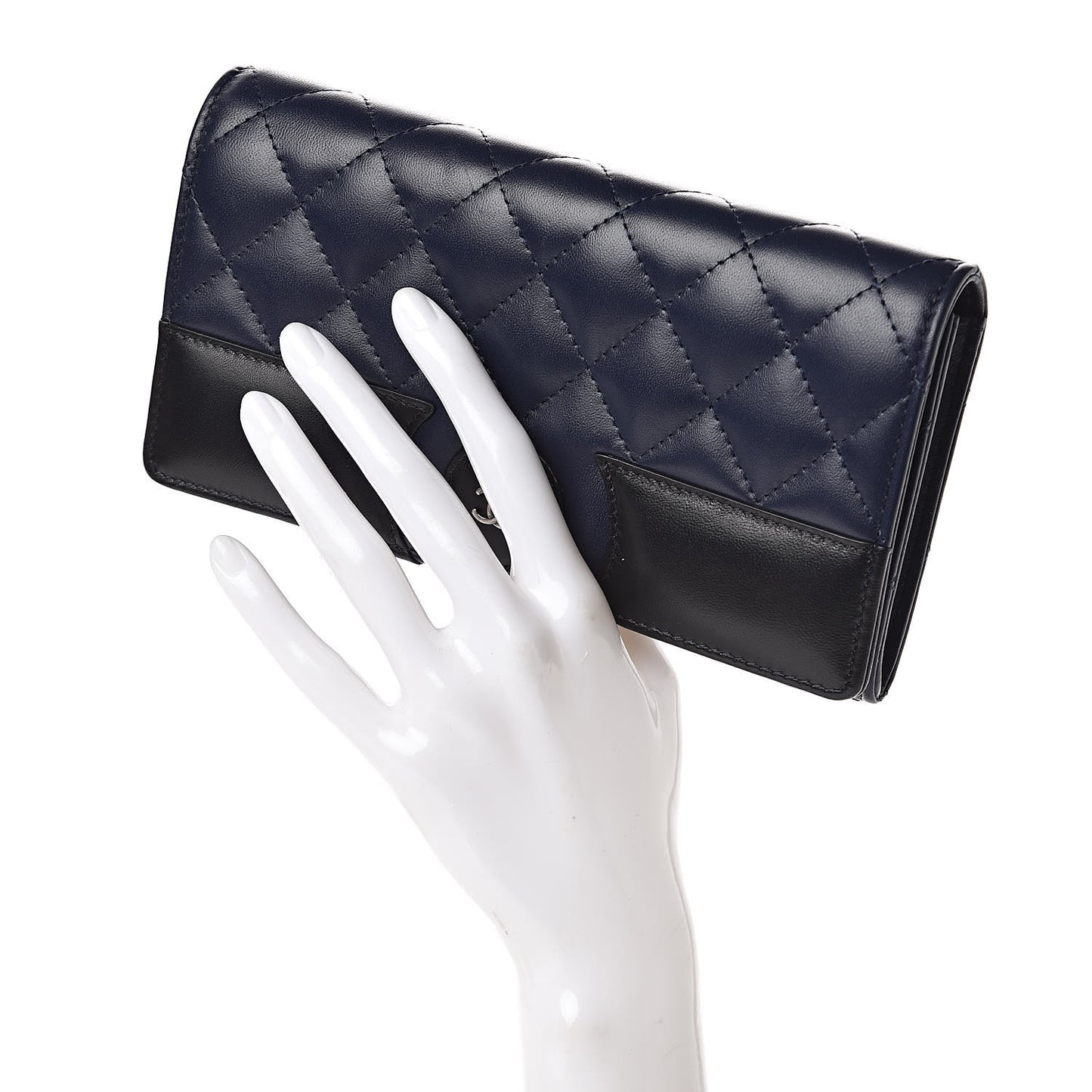 Lambskin Quilted Large Gusset Flap Wallet Navy Black
