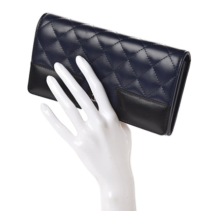 Chanel Lambskin Quilted Large Gusset Flap Wallet Navy Black 2 of 9