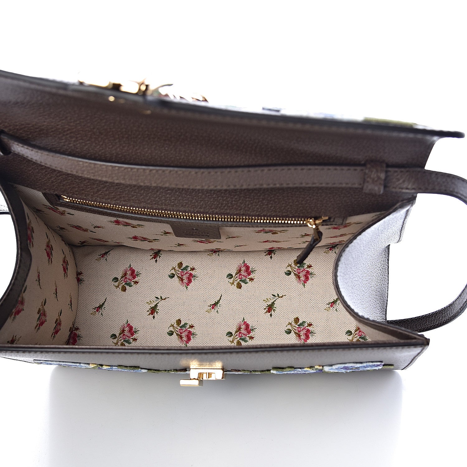 Gucci Calfskin Embroidered Medium Sylvie Top Handle Bag New Acero Multicolor 5 of 10
