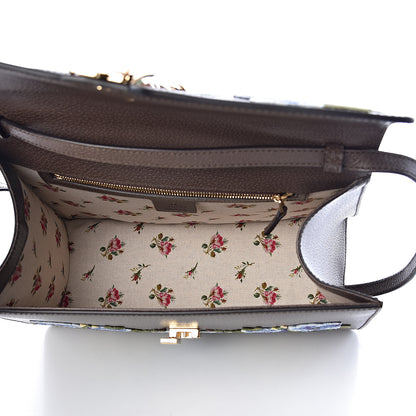 Gucci Calfskin Embroidered Medium Sylvie Top Handle Bag New Acero Multicolor 5 of 10