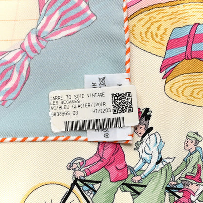 Hermes Silk Vintage Les Becanes Scarf 70 Bleu Glacier Ivoire 4 of 5