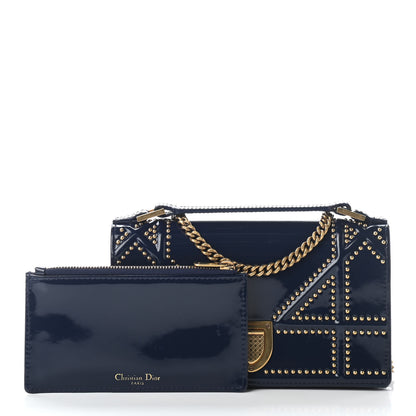 Christian Dior Patent Studded Diorama Top Handle Wallet on Chain Pouch Navy Blue 2 of 9
