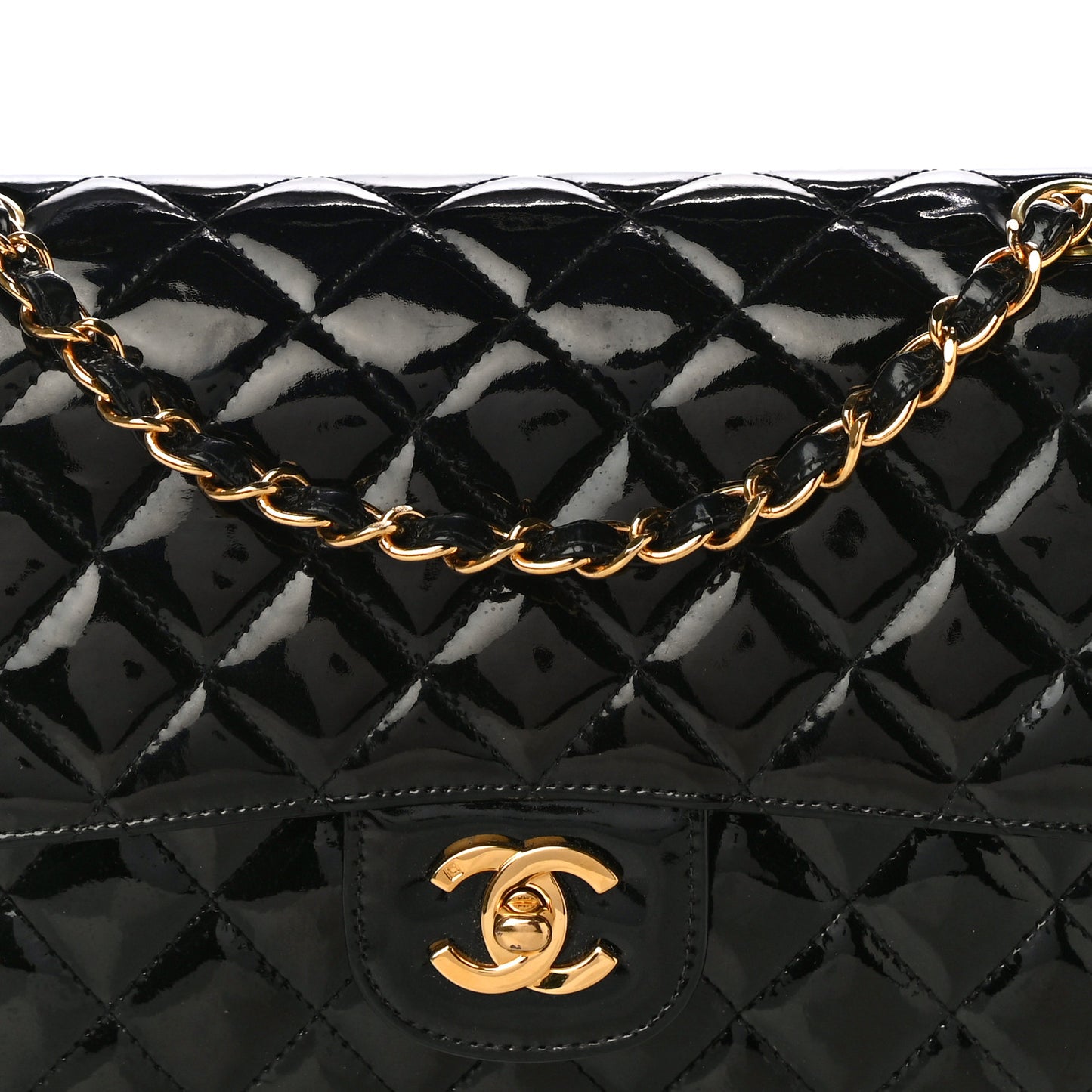 Patent Quilted Medium Double Flap Black