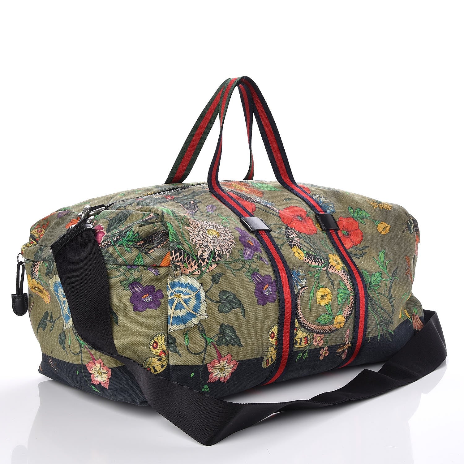 Gucci Canvas Web Floral Animal Large Carry On Duffle Khaki Green Multicolor 3 of 7