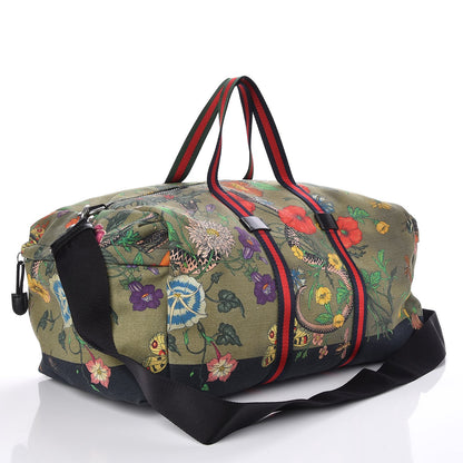 Gucci Canvas Web Floral Animal Large Carry On Duffle Khaki Green Multicolor 3 of 7