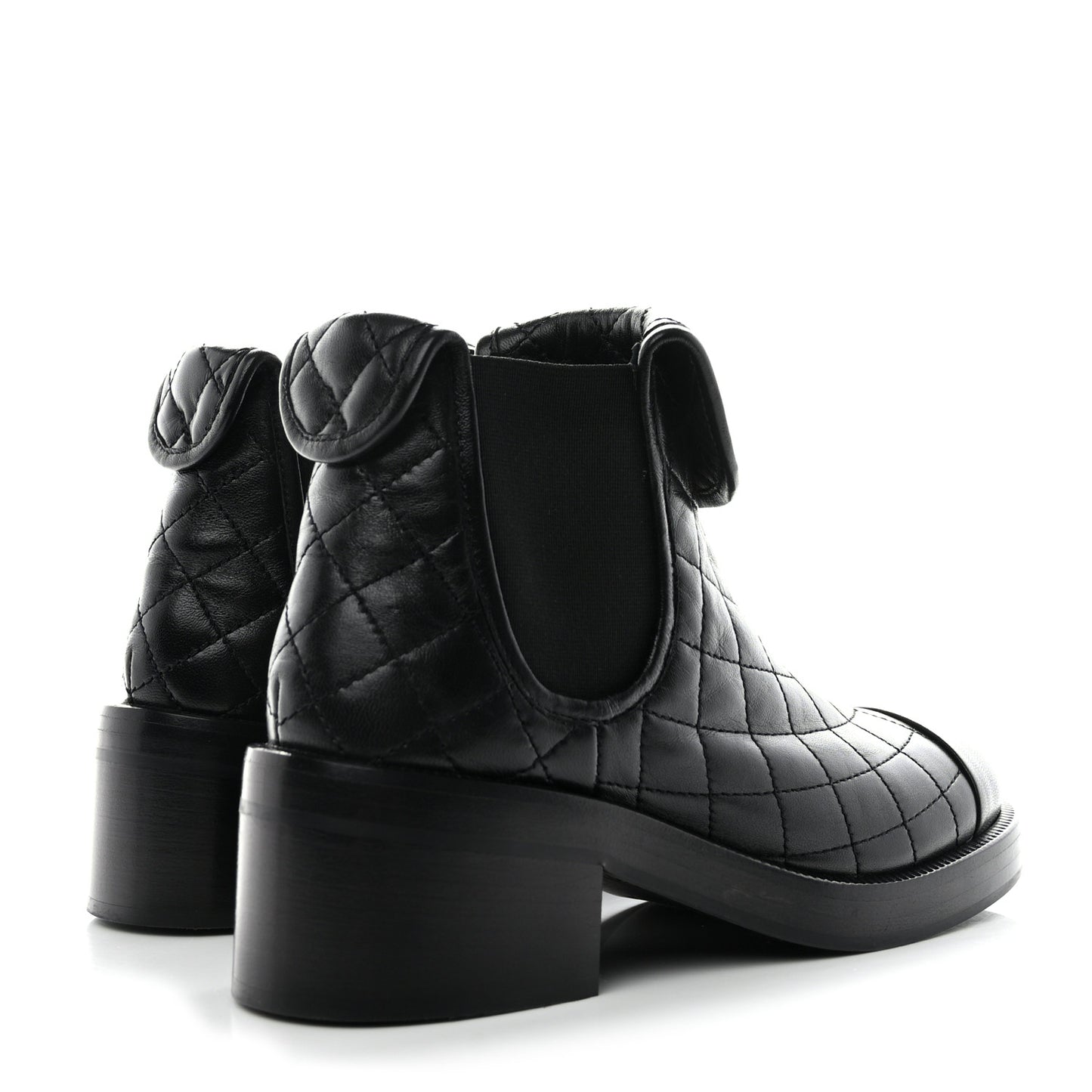 Lambskin Quilted Cap Toe CC Turnlock Booties 35 Black